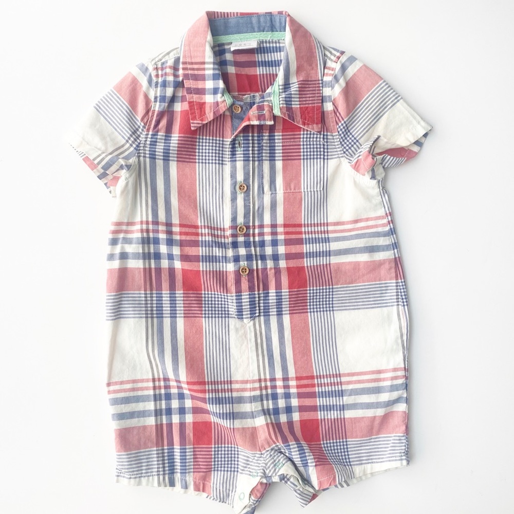 Red & Blue, Plaid Jon Jon, One Piece, 12 Months